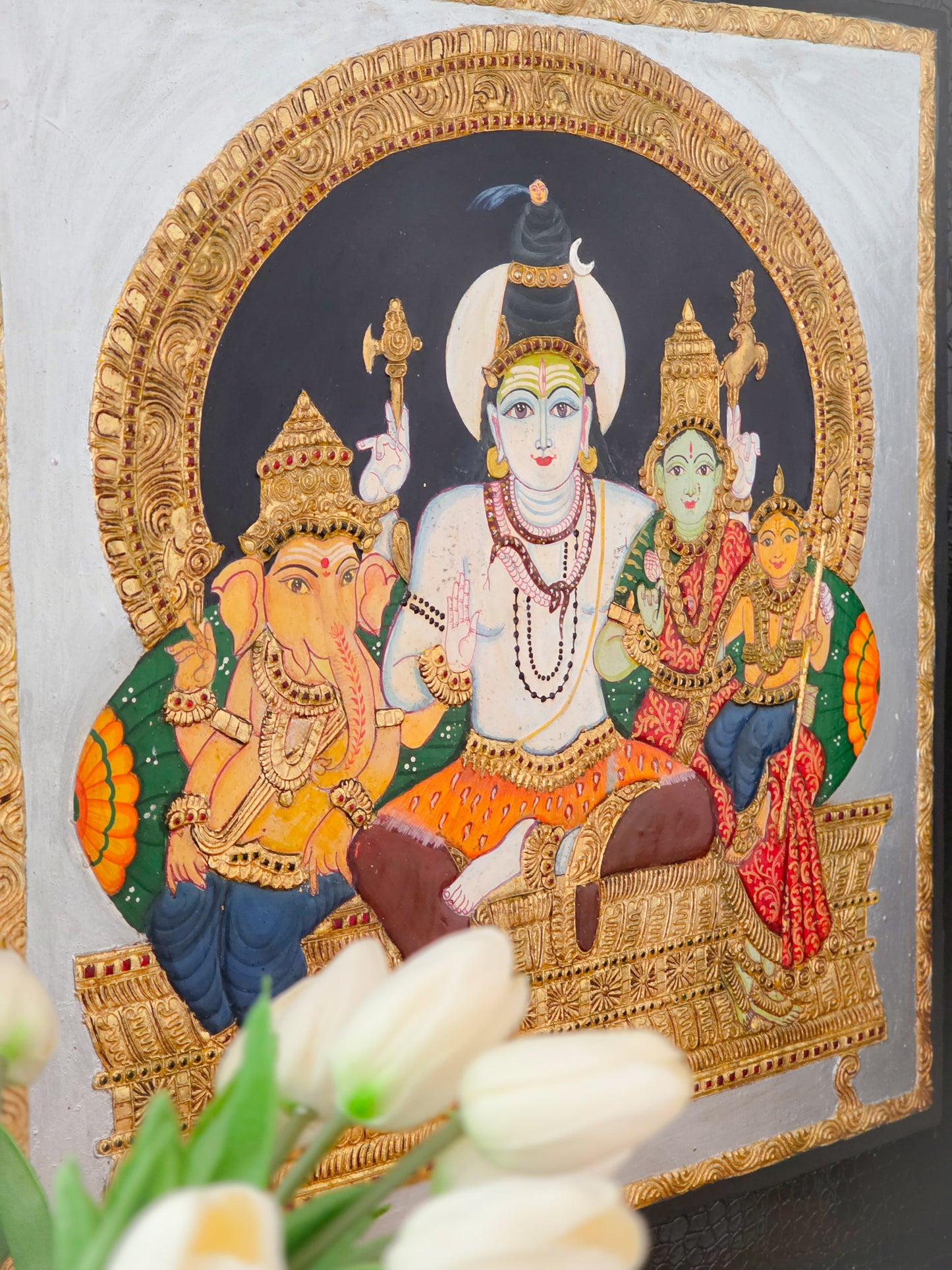 Kailasa Parivaar - The Shiva Parvathi Family Tanjore Painting