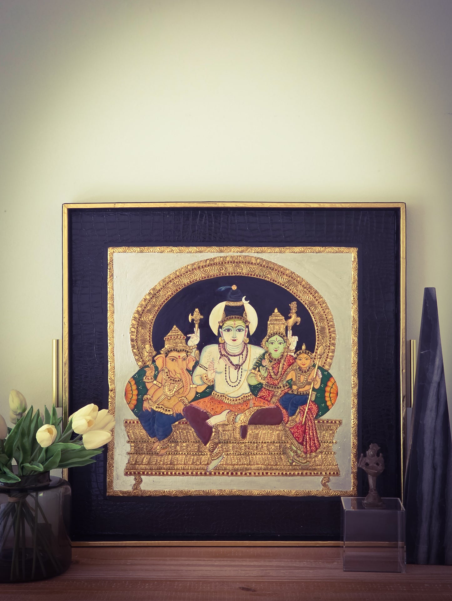 Kailasa Parivaar - The Shiva Parvathi Family Tanjore Painting