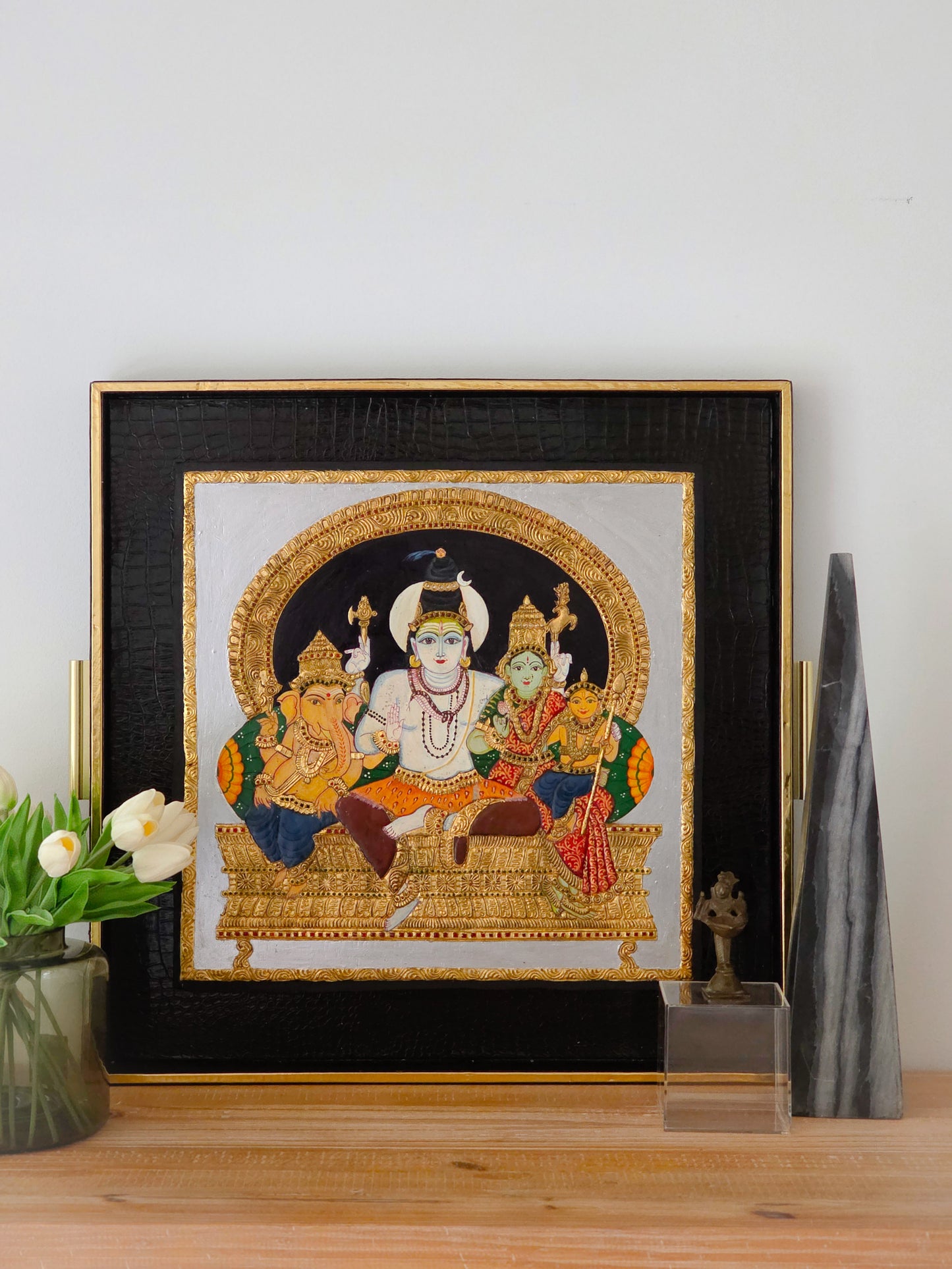 Kailasa Parivaar - The Shiva Parvathi Family Tanjore Painting