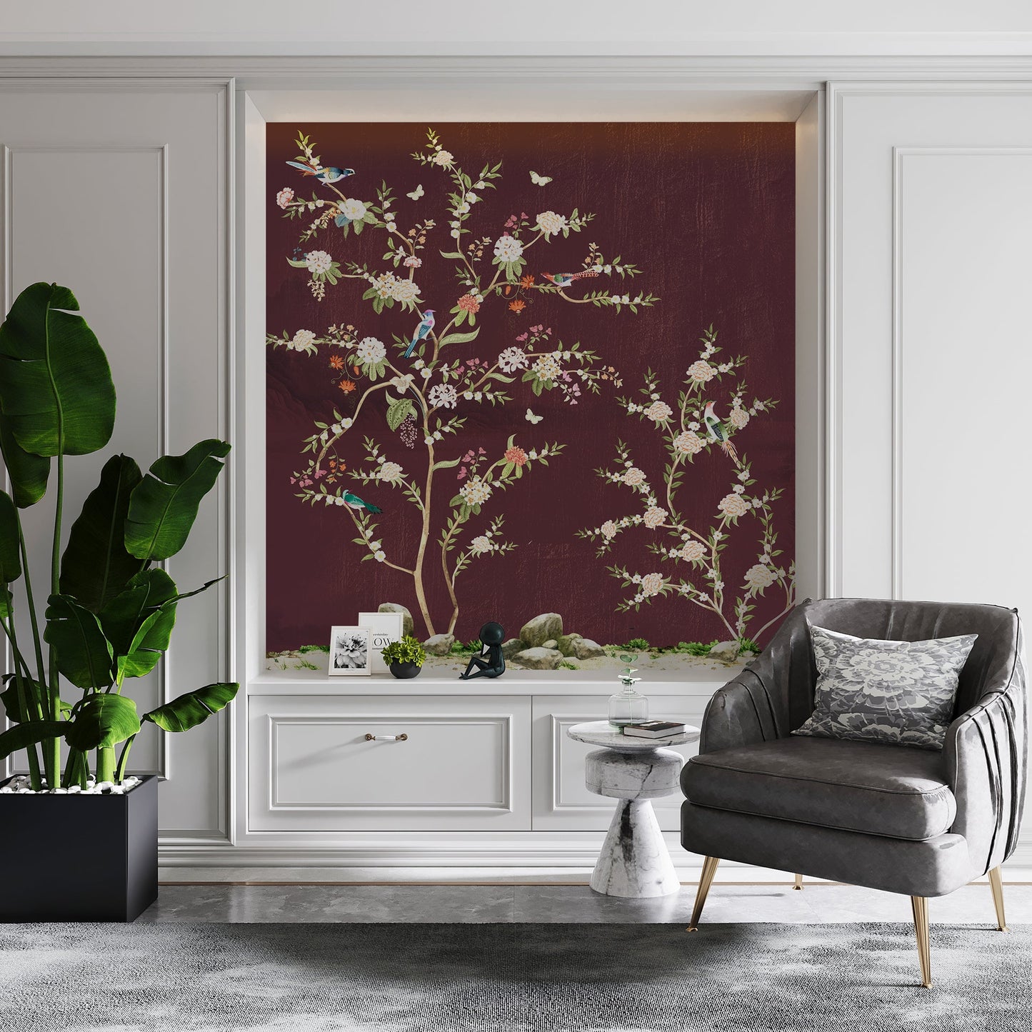 Garden Of Tranquility Maroon | Chinoiseries | My Space of Joy