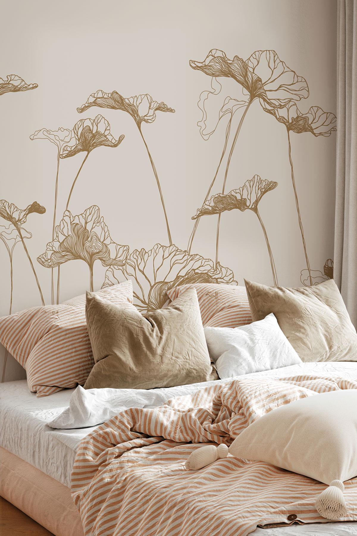 Poppy Flower | Floral Line Art Wallpaper