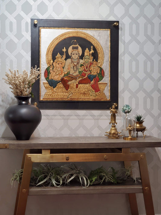 Kailasa Parivaar - The Shiva Parvathi Family Tanjore Painting