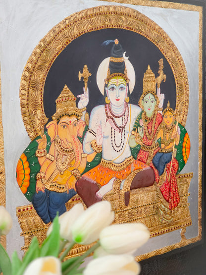 Kailasa Parivaar - The Shiva Parvathi Family Tanjore Painting