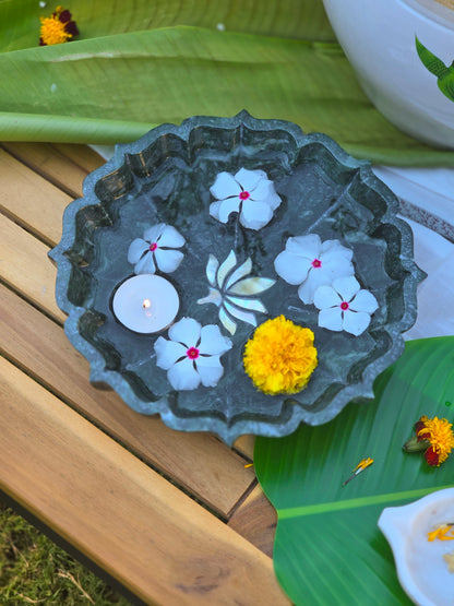 Lotus Inlay Green Marble Bowl