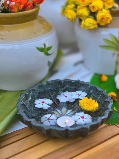 Lotus Inlay Green Marble Bowl