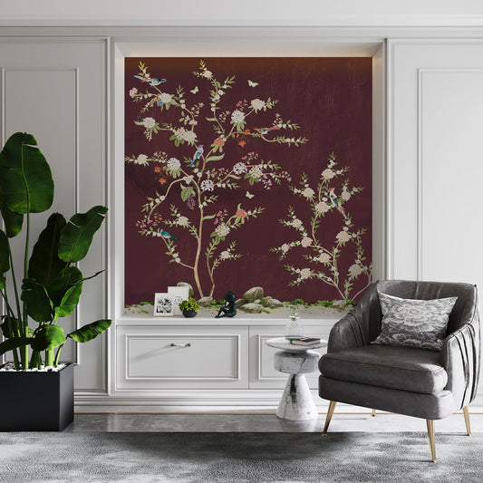 Garden Of Tranquility Maroon | Chinoiseries | My Space of Joy
