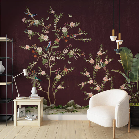 Garden Of Tranquility Maroon | Chinoiseries | My Space of Joy