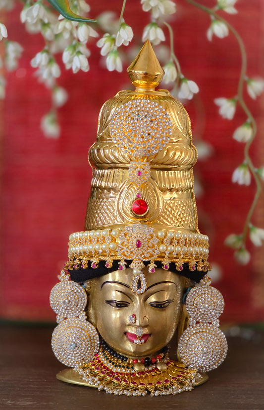 Shwetha Pushpa Kiritam - White & Pink Stone Crown with Pearl Embellishments