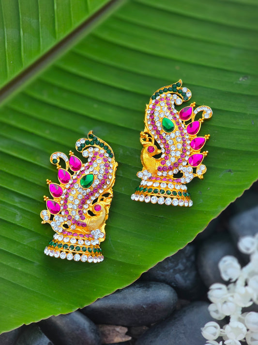 Mayura Jhumkalu – Peacock-Style Temple Earrings for Deity
