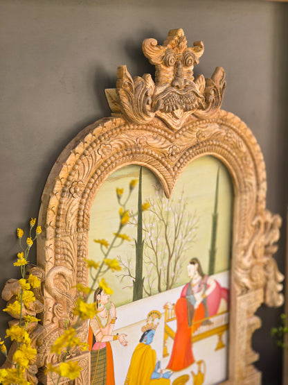 Krishna Leela - Antique Wood Prabhavali frame with painting