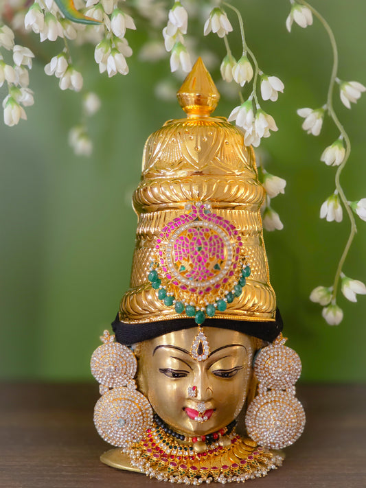 Raja Mukutam - Brass Jadau Crown Set