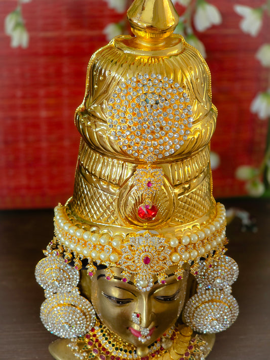 Shwetha Pushpa Kiritam - White & Pink Stone Crown with Pearl Embellishments
