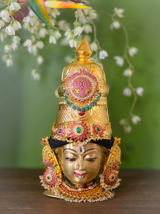 Raja Mukutam - Brass Jadau Crown Set